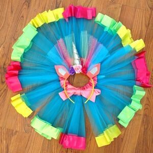 Aqua Tutu skirt with unicorn headband